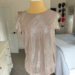 Stella & Dot Rose Gold Shimmer Top Open Flutter Sleeves Size Small